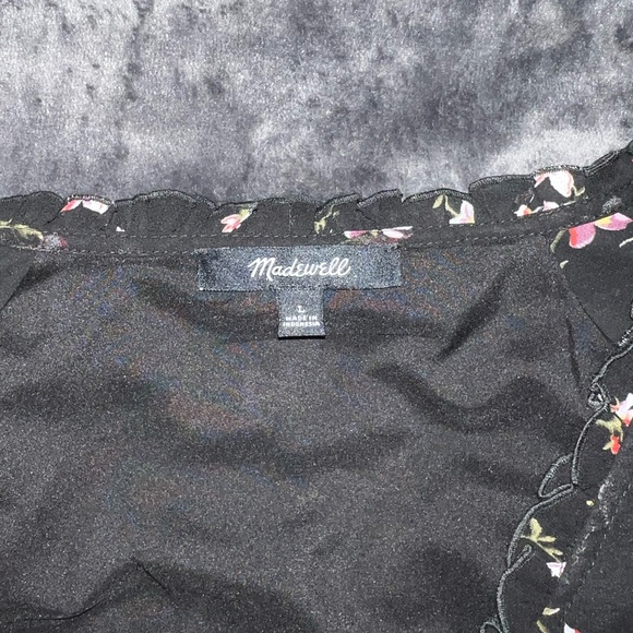 Madewell Black Floral Smocked Waist  Midi Dress/Size Large - Picture 8 of 10